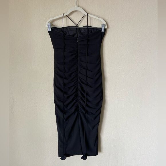 J Crew Collection Midi Black Dress Ruched Strapless Size 0 - Picture 9 of 14
